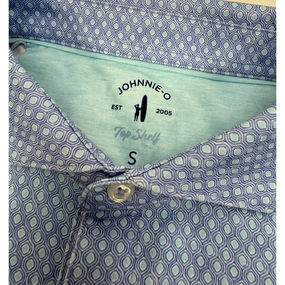 NWT johnnie-O PUDDLES Top Shelf Geometric Print Golf Polo Shirt Blue SMALL $110 - Picture 5 of 9